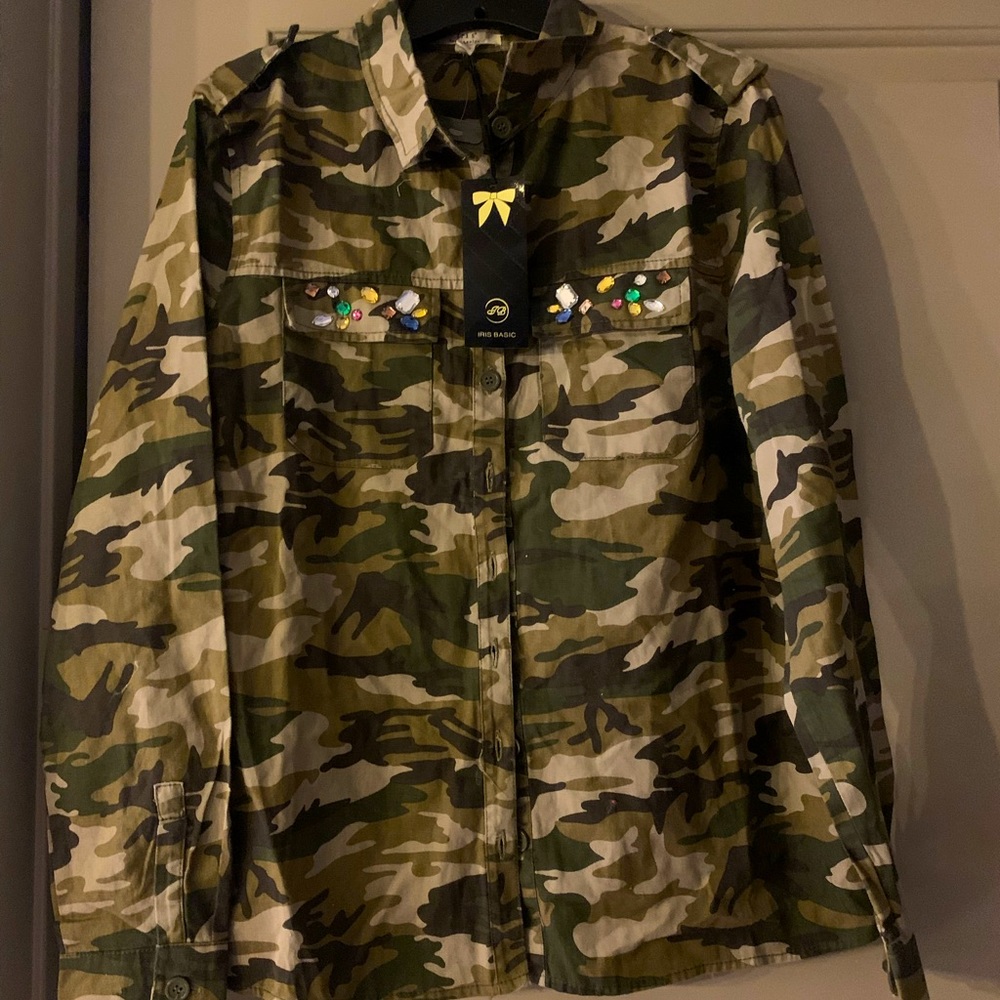 Button down camo shirt.